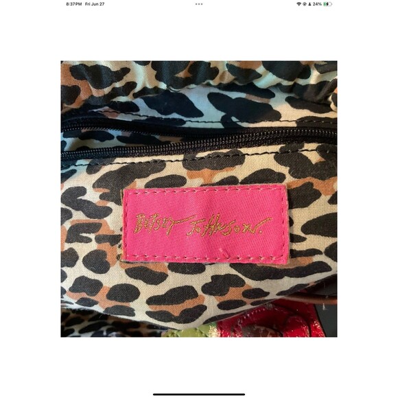 Betsey Johnson TisketTasket Rose Chain Basket Stud Purse Fabric Studded Leather - Picture 7 of 12